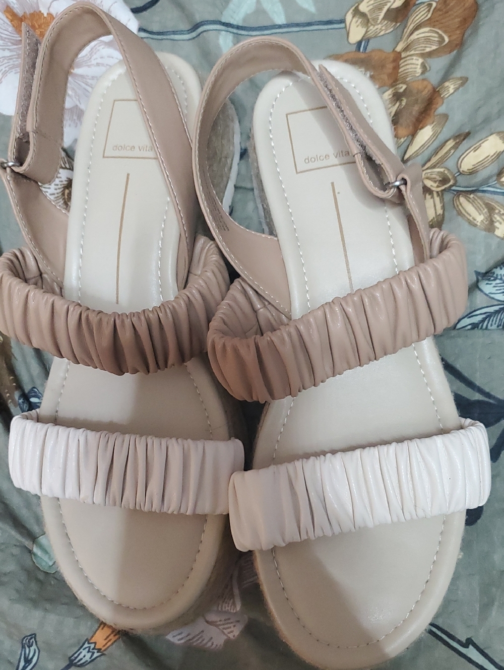 Dolce Vita Two-Tone Ruched Strap Sandals in Beige and Blush